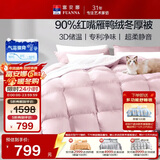富安娜羽绒被 90%灰鸭绒被子冬被 单人冬季被芯 620g填充 152x210cm粉