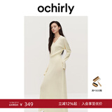 OCHIRLY【季末折扣】羊毛软糯V领显瘦舒适极简毛针织连衣裙2025秋 米白 S