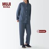 MUJI MUJI 女式无侧缝双层纱织睡衣纯棉全棉 FDA20C1A 女士家居服套装 藏青色X图案 S-M