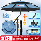 沃鼎钓鱼伞2025新款钓鱼遮阳伞户外垂钓拐杖伞大伞太阳伞沙滩伞台钓伞 2.6米 机械臂拐杖 伸缩下杆-湛蓝