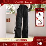 朵以2025秋季新款美式复古工装裤时尚休闲高腰宽松阔腿裤束脚长裤女 黑色 S