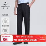 浪登西裤男宽松免烫抗皱四季商务职业正装中年男士直筒双褶西装裤 薄款（黑色-双褶宽松）-YA031 40