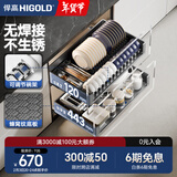 悍高（HIGOLD） 厨房橱柜拉篮碗架抽屉式碗篮加厚304不锈钢底板调味篮双层碗碟篮 750柜体2层-L3.0黑钛蜂窝纹底板
