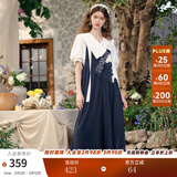 两三事阔腿背带裤女梵高文艺2025夏季新款宽松慵懒休闲裤驭马漫游 深蓝色-y S