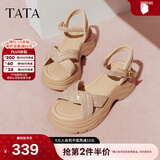 他她（TATA）凉鞋女鞋2025秋季新款休闲厚底法式气质时装凉鞋女 杏色 34