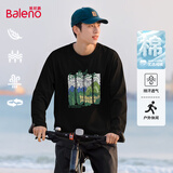 班尼路（Baleno）纯棉长袖男春秋季潮流复古油画风青少年个性上衣宽松重磅t恤男