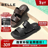 百丽户外两穿凉拖男夏季商场同款牛皮休闲沙滩凉鞋8GF01BL4 黑色 39