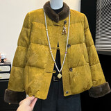 俞兆林（YUZHAOLIN）妈妈装新中式国风毛领羽绒棉服冬季新款2025中老年高贵棉衣外套 黄色 3XL 【建议120-135斤】