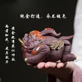 玉颐阁送礼佳品宜兴紫砂茶宠金蟾摆件 三足蟾蜍纯手工可养 精品礼盒装 描金鸿运当头