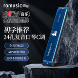 romusic口琴 24孔复音C调初学口琴（蓝色）学生教学推荐