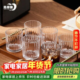 青苹果耐热玻璃咖啡杯300ml6只装 家用玻璃水杯 竖纹茶杯洋酒杯啤酒杯