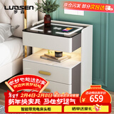 罗森（LUOSEN）智能床头柜三层卧室多功能无线充电储物柜 深灰+白