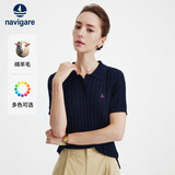 Navigare小帆船羊毛POLO衫女26新款绞花针织修身短袖上衣2325526511