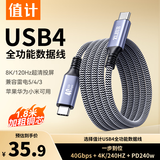 值计USB4全功能type-c数据线1.8米视频线PD240W快充适用苹果17/16安卓华为雷电4/3移动硬盘盒40G连接线