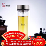 希诺（heenoor）抗菌玻璃杯双层防烫办公车载水杯男高档泡茶杯子XN-9607K 410mL