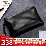 FALAMAONE牛皮手包男商务轻奢简约真皮潮流休闲大容量男士手拿包信封包软皮 黑色大号 30cm*20cm