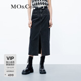 MO&Co.牛仔半身裙春设计感高腰开叉做旧磨白黑色直筒棉质摩安珂 牛仔黑色-第2批 S 160