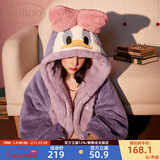 果壳（Gukoo）睡衣女冬季迪士尼联名珊瑚绒柔软加厚连帽睡袍可外穿情侣睡衣D 紫色黛西睡袍 S