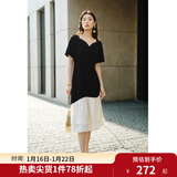 独束大码女装【黑标系列】2024夏精致派对法式撞色鱼尾短袖连衣裙 赫本黑 L (尺码：2)