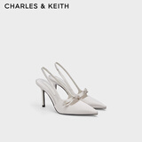 CHARLES&KEITH缎面蝴蝶结尖头高跟凉鞋女生日礼物情人节礼物送女友CK1-60361556 Light Grey浅灰色 37