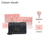 CALWAN KEODH包包女款轻奢真皮链条斜挎包单肩小方包生日礼物高级感送女友老婆 黑色-粉色定制礼盒