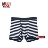 MUJI MUJI 男式 罗纹编织 前开口平角内裤 深藏青色条纹 L