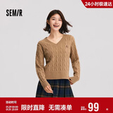 森马（Semir）森柔毛衫|毛衣女刺绣V领显瘦宽松2024绞花上衣复古风109724107014