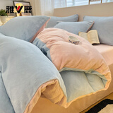 雅鹿牛奶绒四件套冬季加绒加厚家用保暖珊瑚绒床单被罩学生宿舍三件套 冰淇淋蓝玉 【亲肤柔软 适合裸睡】 1.8m 床单款 四件套-被套200*230cm