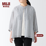 MUJI MUJI 女式 水洗 棉强捻 七分袖罩衫 BCA36A2S 深灰色条纹 XS-S