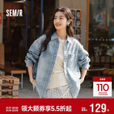 森马（Semir）森柔|牛仔衬衫女春中长款oversize落肩长袖衣服衬衣103125105002