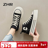 ZHR帆布鞋女经典厚底高帮休闲鞋女轻便透气圆头女鞋 CS32 黑色 36 