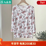 AB单件上衣女纯棉薄款睡衣全棉中老年宽松汗衫七分袖开衫T恤家居服 红菊 L