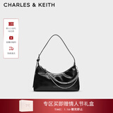 CHARLES&KEITH柔软拉链式褶皱单肩包腋下包包女包女士生日新年礼物CK2-40782472 Noir黑色 S