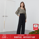 范思蓝恩 春秋装新款拖地裤子女高腰直筒裤休闲裤显瘦长裤 黑色 L