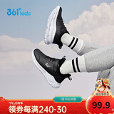 361°童鞋 儿童运动鞋25冬季男女童3-14岁皮革校园跑鞋 黑38