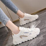 卡帝乐鳄鱼休闲鞋女鞋夏季透气老爹鞋女运动鞋休闲跑步鞋子 女 0858 米色 37