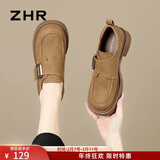 ZHR乐福鞋女复古轻便厚底单鞋女时尚金属扣舒适勃肯鞋 JF19 栗色 37