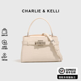 CHARLIE&KELLI CK品牌轻奢鳄鱼纹凯莉包手提包包女款斜挎婚包包女生日新年礼物 CK-0886-米白【代写贺卡赠礼袋】