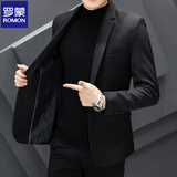 罗蒙2026秋冬季男士休闲西服男韩版修身商务休闲小西装英伦风上衣外套 10131/717黑色【春秋常规单扣】 XL