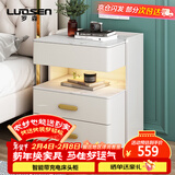 罗森（LUOSEN）岩板床头柜简约卧室三层床头置物架收纳柜 米白