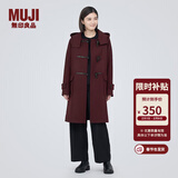 MUJI女式 羊毛混牛角扣大衣长款连帽毛呢呢子外套秋冬季外衣女装 深紫红色 XL (165/92A)