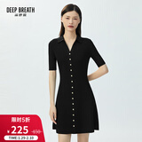 深呼吸DEEP BREATH女装V型翻领高腰收腰A字洋装短袖连衣裙A500190 黑 S (2)