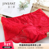 金三塔商场同款金三塔桑蚕丝真丝内裤女士中腰透气蕾丝花边平角内裤 大红 1条 L