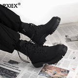 RXEX马丁靴男款春夏季透气厚底黑色高帮皮鞋2026新款增高轻便靴子男 黑色 42 260mm