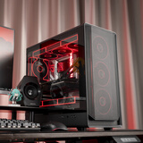 半岛铁盒（PADO）烛龙L6黑色玻璃侧透网孔台式机电脑主机箱TYPE-C/支持360水冷/ATX主板/风道机箱/防尘散热/5090