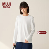 MUJI女式 双罗纹编织 圆领长袖T恤 上衣打底衫女装25年冬季 白色 M (160/84A)