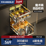 悍高（HIGOLD）拉篮304不锈钢厨房橱柜双层调味篮带阻尼导轨 400柜2层-L系列调味篮【京仓发】