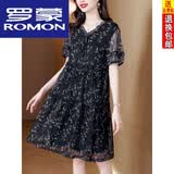 罗蒙（ROMON）真丝连衣裙胖妈妈夏装大尺码短袖新款宽松遮肚子显瘦款洋气大摆裙 5XL 建议175-185斤