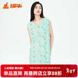 铜牛汗布印花圆领包肩女裙 春夏新款纯棉家居连衣裙睡裙VQ075 瑶环美玉-白-浅绿 XL (175/100)