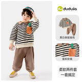 嘟嘟家童装男童春季套装儿童运动服宝宝polo衫两件套小童春装 黑白条100